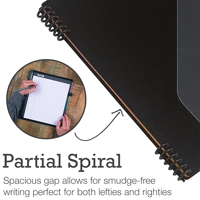 Samsill Spiral Folder Organizer - 5 Dividers & 10 Pockets with Notepad Holder, Multi Pocket Color Cordinated Folder Binder with Customizable Tabs, Document Organizer (Left Handed, Fashion)
