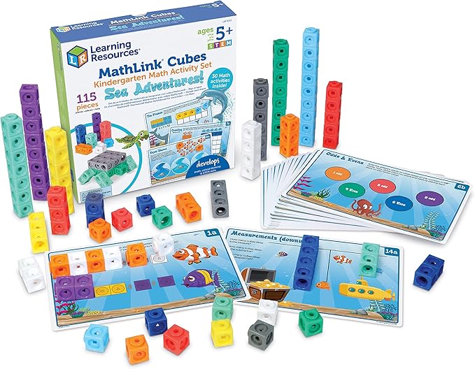 Learning Resources MathLink Cubes Kindergarten Math Activity Set Sea Adventures! - 115 Pieces, Age 5+, STEM Teaching Toys, Kindergartner Games