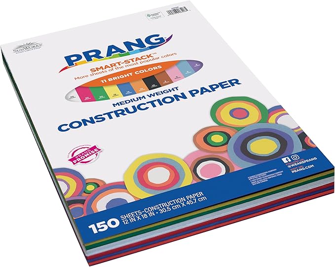 Prang (Formerly SunWorks) Smart-Stack Construction Paper, 11 Assorted Colors, 12" x 18", 150 Sheets