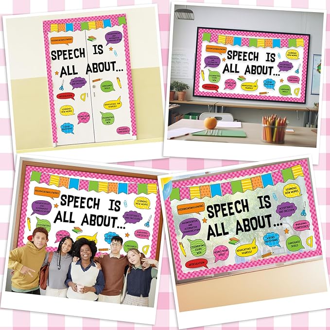 Speech Therapy Bulletin Board Set Mental Health Themed Classroom Decoration Inspirational Positive Affirmations Accents Paper Cutouts for Back to School Classroom School Home Chalkboard Wall Decor