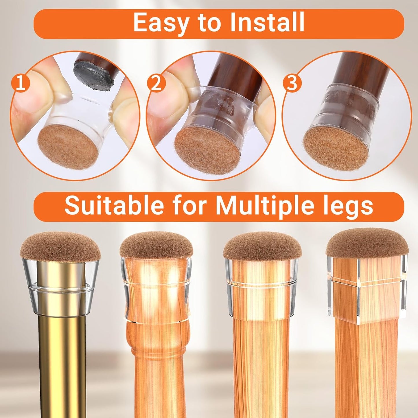Chair Leg Floor Protectors Extra Small 24Pcs,Silicone Chair Leg Protectors for Hardwood Floors/Tiles,360°Wrapped Felt Bottom to Prevent Scratch and Reduce Noise, Round Clear