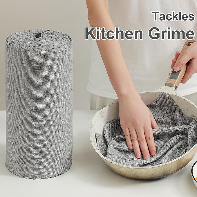 80 Pack Microfiber Cleaning Cloth Roll Grey Reusable Paper Towels 12"x12" Tear Away Cloth, Microfiber Towels for Cars, Wash Cloths, Lint Free Rags for House, Kitchen,Window,Cleaning Supplies