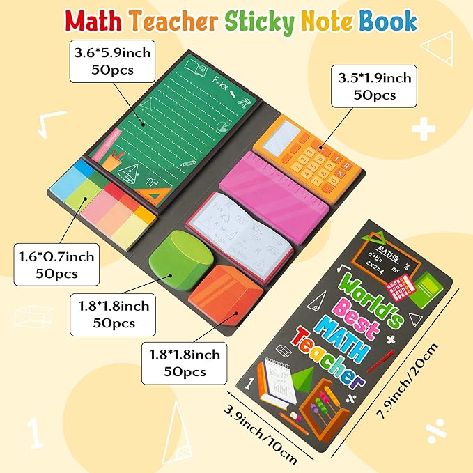 B1ykin Cute Sticky Notes Set - World’s Best Math Teacher Self-Stick Notes Pad, 550 Sheets Writing Memo Pages Sticky Notepad for Appreciation Gifts, School Office Party Supplies (Math Teacher)