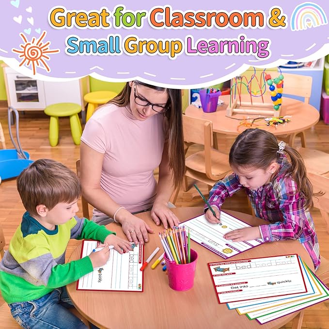 CVC Word Games Sentence Building for Kindergarten Phonics Games for Kids, Sight Words Flash Cards Learn to Write Handwriting Practice Tracing, Preschool Learning Activities Homeschool Supplies