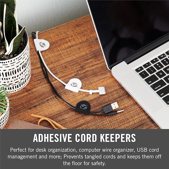 VELCRO Brand Cable Clips | 30 Pack Nylon Cord Keeper with Adhesive | Removable Cord Holder for Desk, Wall or Nightstand Cable Management | Black and White