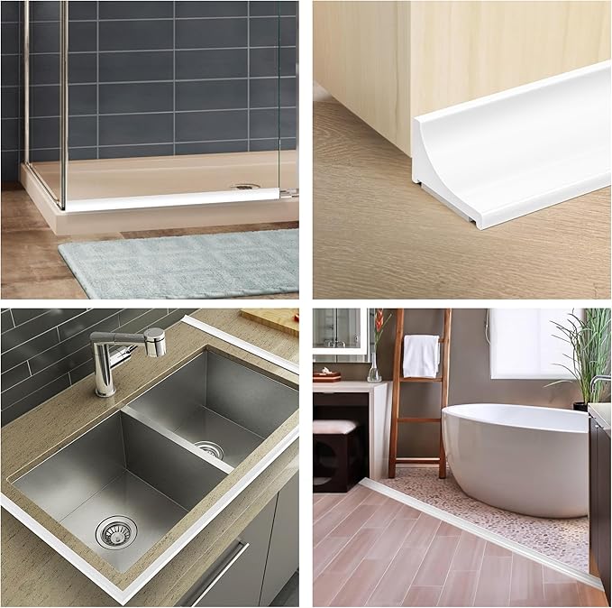 39Inch Shower Threshold Water Dam, Self-Adhesive Silicone Shower Barrier Water Stopper Shower Door Bottom Seal Strip Shower Splash Guard for Bathroom Kitchen Bathtub