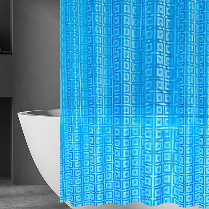ZEMAHOMEEVA 3D Blue Geometric Plastic Shower Curtain Liner - Premium Light Weight 72" x 72" Blue Bathroom Shower Showroom Curtain Liner with Rustproof Metal Gromments and Weighted Magnet