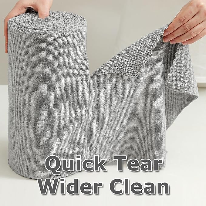80 Pack Microfiber Cleaning Cloth Roll Grey Reusable Paper Towels 12"x12" Tear Away Cloth, Microfiber Towels for Cars, Wash Cloths, Lint Free Rags for House, Kitchen,Window,Cleaning Supplies