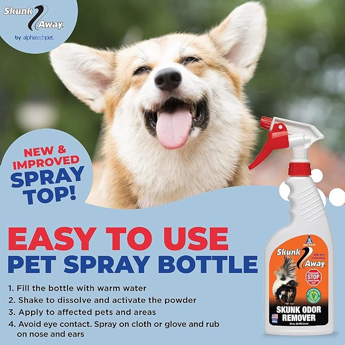 SkunkAway Skunk Odor Remover - Skunk Odor Eliminator for Pets, Fabrics, Carpets, and Surfaces - Easy to Use Pet Spray Bottle 16 Oz. by Alpha Tech Pet