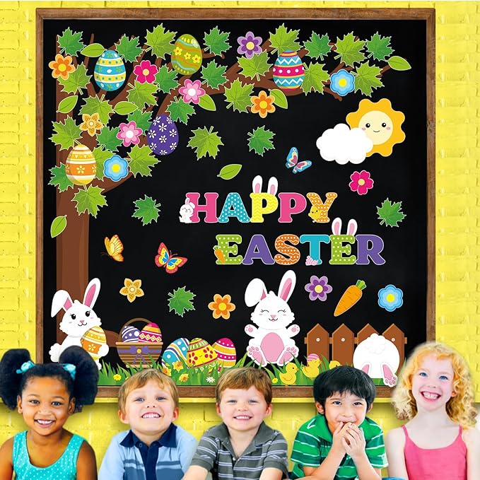 Pasimy Easter Bulletin Board Decorations Set Christian Easter Classroom Decorations Easter Bunny Egg Paper Cut Outs for School Nursery Spring Easter Birthday Party Supplies(Easter Egg)