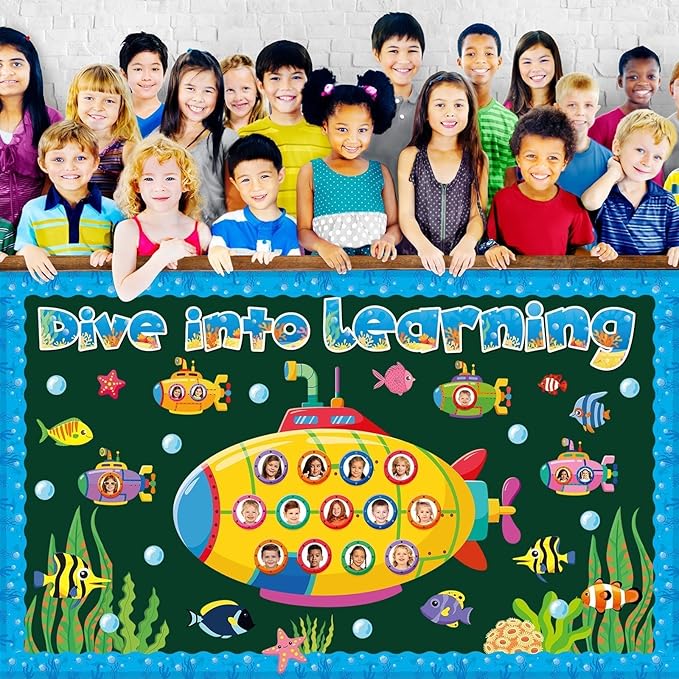 Summer Under The Sea Bulletin Board Classroom Decoration Dive Into Learning Sea Animal Ocean Bulletin Board Sets Submarine Tropical Fish Cutouts for School Chalkboard Wall Supplies