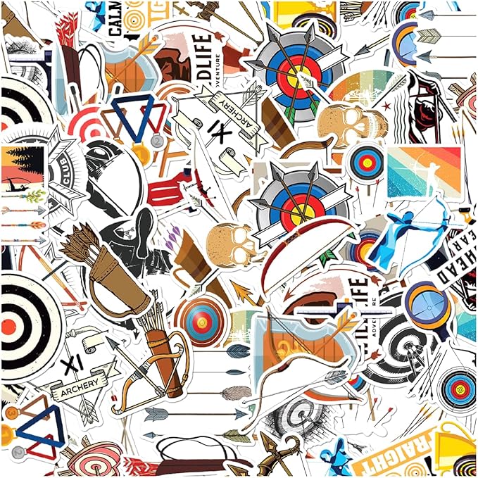 Archery Target Bow Arrow Trophy Quote Design for Lovers Sports Enthusiasts Teens 50pcs Stickers Pack Vinyl Wall Decoration Bike Car Hat Bumper Bedroom Kids Adults