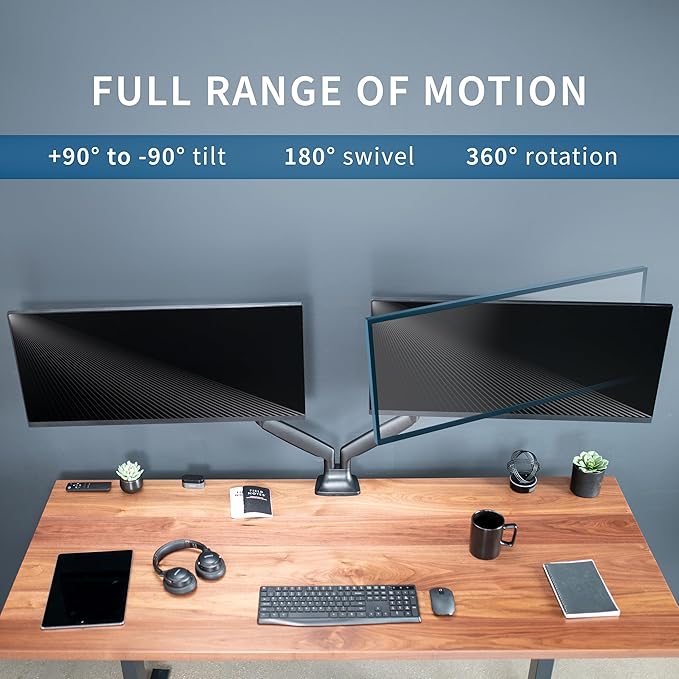 VIVO Premium Aluminum Heavy Duty Dual Monitor Arm for Ultrawide Monitors up to 40 inches and 24 lbs Each, Desk Mount Stand, Pneumatic Height, Max VESA 100x100, Black, STAND-V202Q