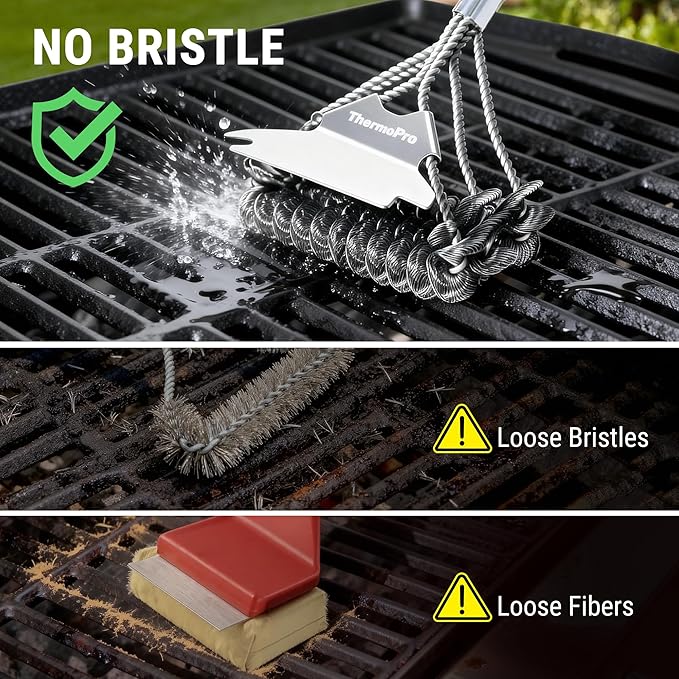 ThermoPro BBQ Grill Brush with Wide Scraper, Bristle-Free Stainless Steel Grilling Cleaner, Safe All-Grate Cleaner Kit, Perfect for BBQ Grill Cleaning Accessory