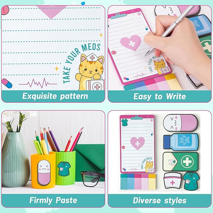 B1ykin Cute Sticky Notes Set - Keep Calm I’m A Nurse Self-Stick Notes Pad, 550 Sheets Writing Memo Pages Sticky Notepad for Teacher Appreciation Gifts, School Office Party Supplies (Funny Nurse)