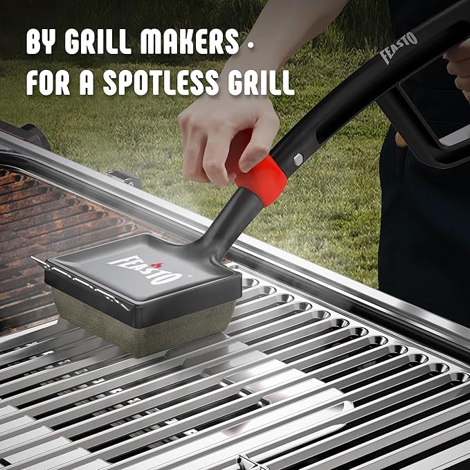Grill Brush for Outdoor Grill & BBQ Grill Brush, 6-in-1 Bristle-Free with Interwoven-Tech & Thermal-Sensitive Sponge, Stainless Steel Scraper, 360° Rotating Knob, Bottle Opener & Grates Hook