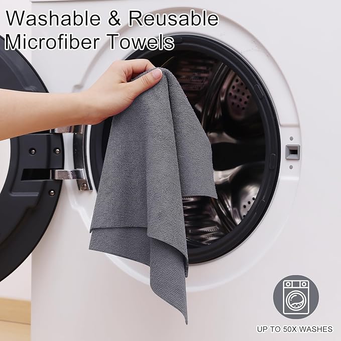 Homaxy Tear Away Dish Cloths Rolls, 40 Sheets-11.8" X 11.8", Reusable Washable Dish Towels for Kitchen, Ultra Absorbent and Quick Drying Microfiber Cleaning Rags, Grey