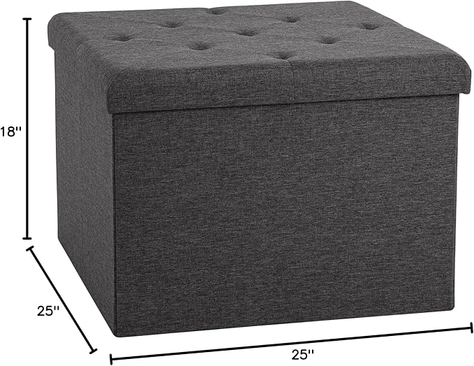 Seville Classics Cushioned Fabric Ottoman Hidden Storage Chest Footrest Chair, Padded Seat for Bedroom, Dorm, Loft, Living Room, Entryway, Hallway, Modern Gray, 25" XL Square with Tray