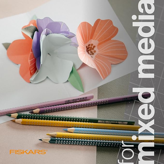 Fiskars Micro-Tip Scissors, Precision Cutting Shears, Titanium Blades & SoftGrip Handle for Intricate Cuts, 5”, White/Gray