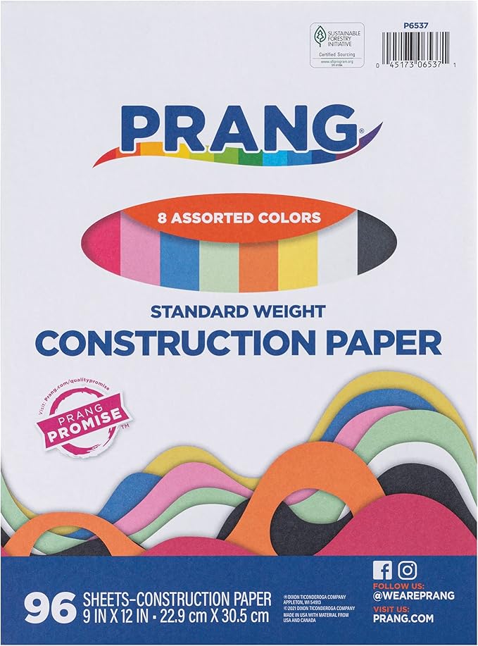 Prang (Formerly Art Street) Lightweight Construction Paper, 8 Assorted Colors, 9" x 12", 96 Sheets