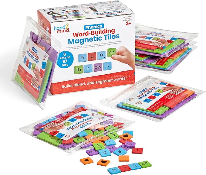 hand2mind Phonics Word-Building Magnetic Tiles, Recognition and Sound Learning for Kindergarten, Phonemic Awareness Manipulatives, Science of Reading Classroom Foam Materials, Set of 6