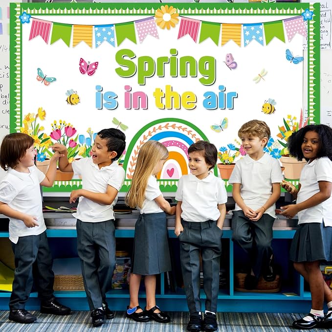 Spring Floral Flower Bulletin Board Set Spring Rainbow Insect Paper Cutouts Flower Rainbow Bulletin Board Classroom Decorations Bees Butterfly Party Supplies for Home School March April Wall Decor