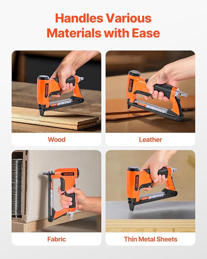VEVOR Pneumatic Staple Gun, 20 Gauge Air Upholstery Stapler for 50 Series Fine Wire Staples 1/2" Crown 1/4"-5/8" Length, Max 110PCS Loading Air Staple Gun for Upholstering, Woodworking, DIY Projects