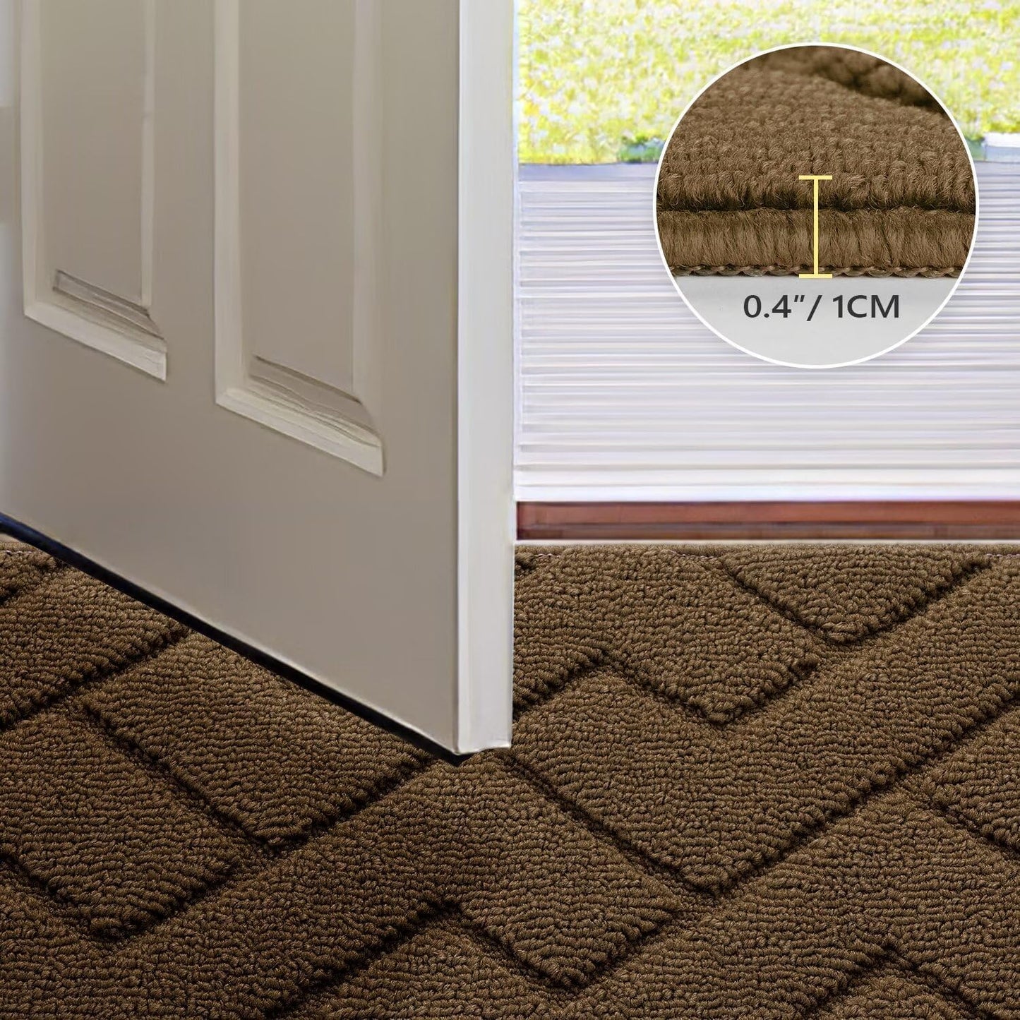 hicorfe Front Door Mat Outside Entrance,32"x40" Absorbent Muddy Dirt Resist Welcome Door Mats Outdoor Indoor,Stain and Fade Resistant,Non Slip Backing Entry Mat Doormat for Entryway(Dark Brown)