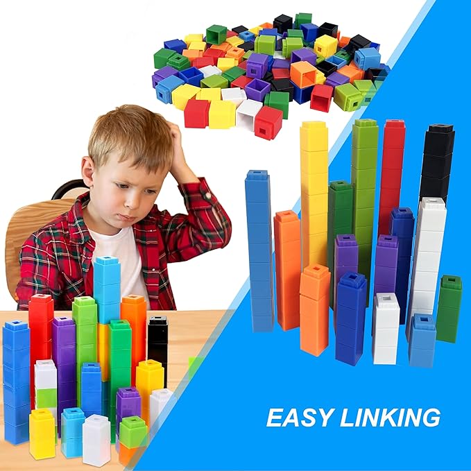 Math Manipulatives Linking Cube Toys For Kids 300 Cubes, Educational Counting Toys Classroom Learning Supplies, Preschool Plastic Counting Blocks for Kindergarten Homeschool Learning, Kids Ages 3+