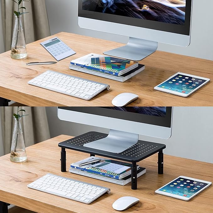 Bracwiser Monitor Stand Riser, Metal Computer Stand, 3 Height Adjustable Screen Riser with Mesh Platform for PS4, Laptop, Printer, Notebook and All Flat Screen, Holds Up to 20KG