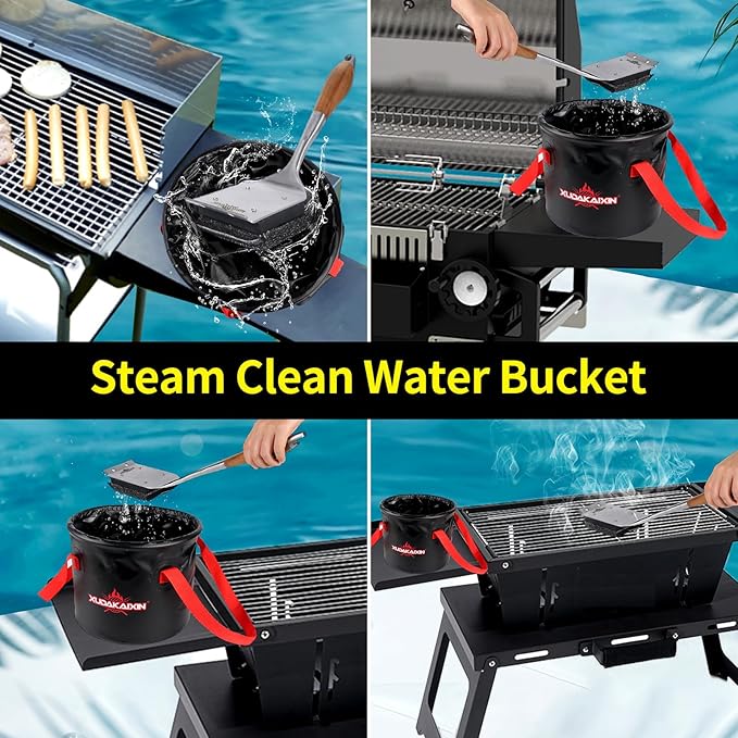 Grill Brush Collapsible Water Bucket for Grill Cleaning, Camping, and Outdoor Activities (Only Water Bucket No Grill Brush)-Black