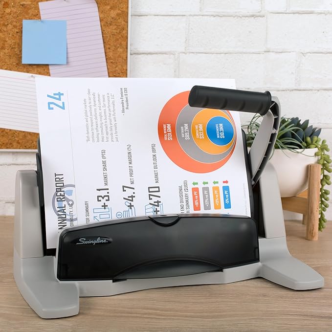 Swingline 3 Hole Punch, 40 Sheet Capacity Three Hole Puncher 3 Ring, Adjustable 2-7 Hole Paper Punch, LightTouch Low Effort, Black & Silver (74357)