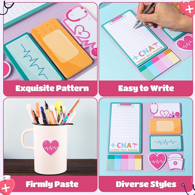 B1ykin Cute Sticky Notes Set - Because Even Nurses Need Heroes Self-Stick Notes Pad, 550 Sheets Writing Memo Pages Sticky Notepad for Teacher Appreciation Gift, School Office Party Supplies (CNA)