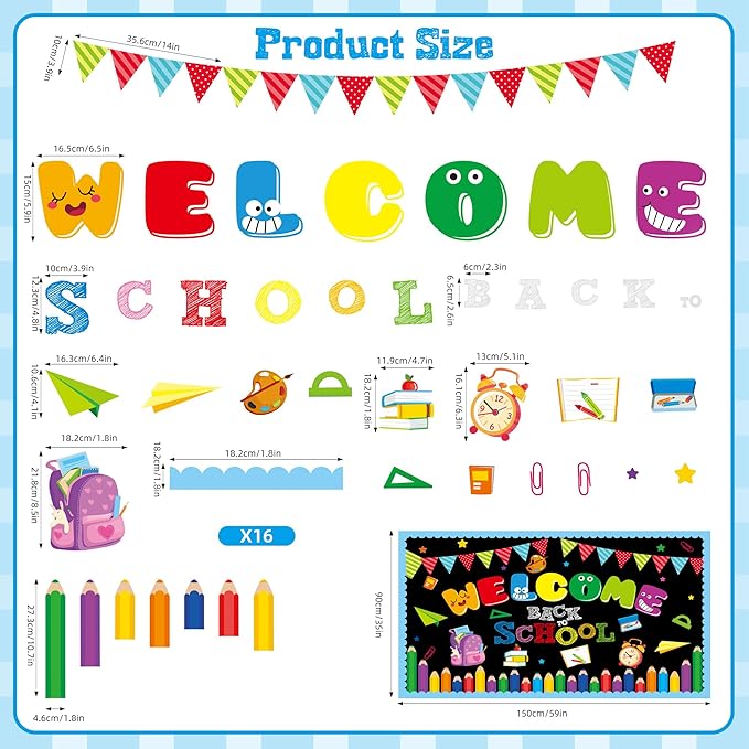 Welcome Bulletin Board Decorations Back to School Colorful Classroom Decoration Welcome Back Bulletin Board Set Cutouts for School Office Chalkboard Wall Door Decor Supplies