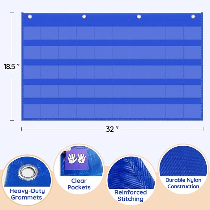 Number Path Pocket Chart with 50 Cards (1-10) - Multilingual Classroom Math Tool for Counting, Subitizing & Operations | Includes Ten Frames, Dots, Hands, Words & Number