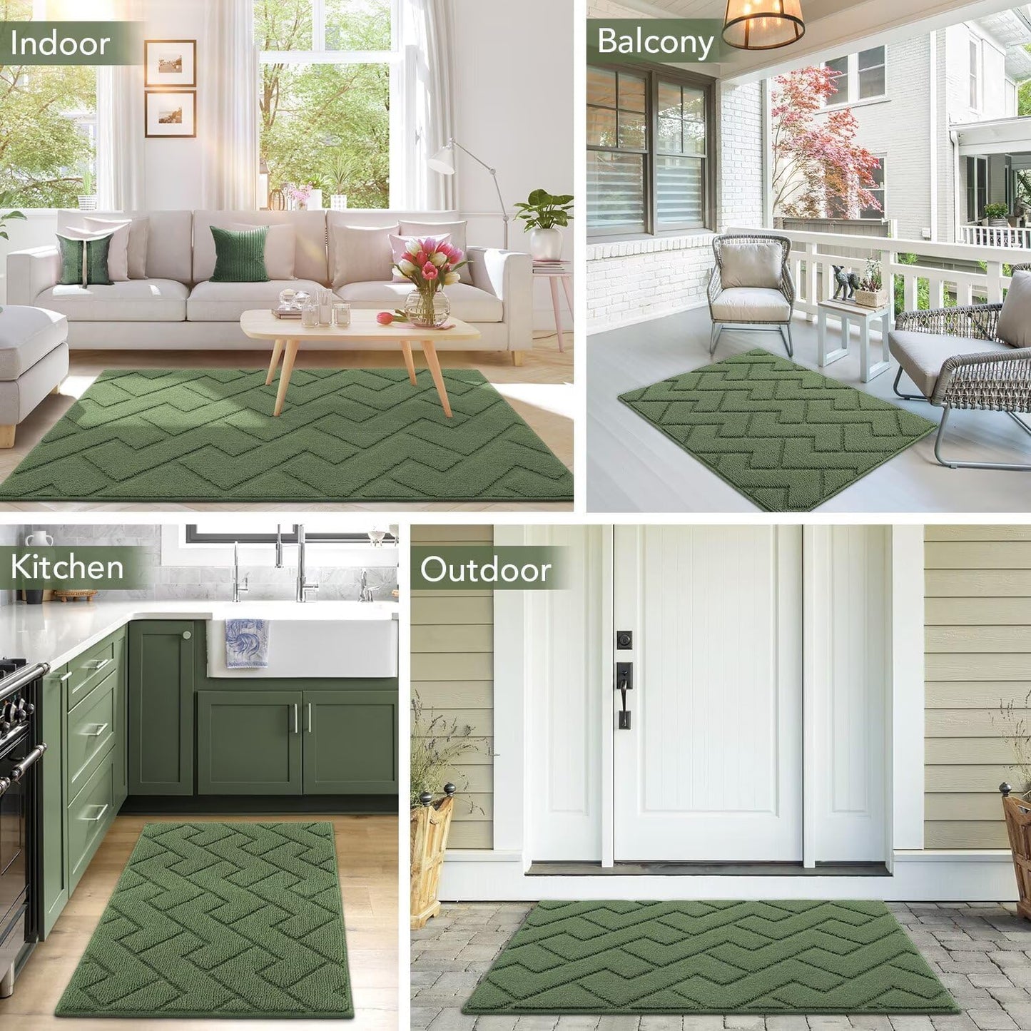 hicorfe Indoor Door Mat,Non Slip Door Mats,32"x48" Front Back Door Mat Rubber Backing,Absorbent Resist Dirt Entrance Inside Floor Mats for Entryway Washable Low-Profile(Green)