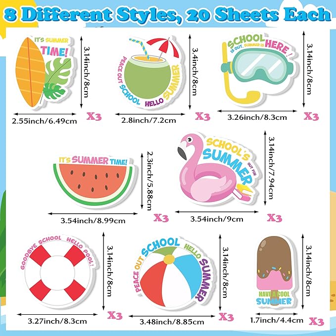 Xqumoi Summer End of The Year Sticky Notes with Pen Gift Set - 24 Set Graduation Gift Pool Beach Self Sticky Writing Memo Pads Ballpoint Pens with Mesh Bag Party Favors School Classroom Supplies