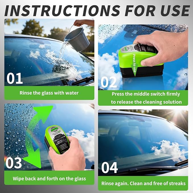 Kwak's Automotive Oil Film Cleaning Brush,Glass Oil Film Remover for Windshield Improves Clarity and Visibility,Prevents Rain and Stain 2 Set (150ml)