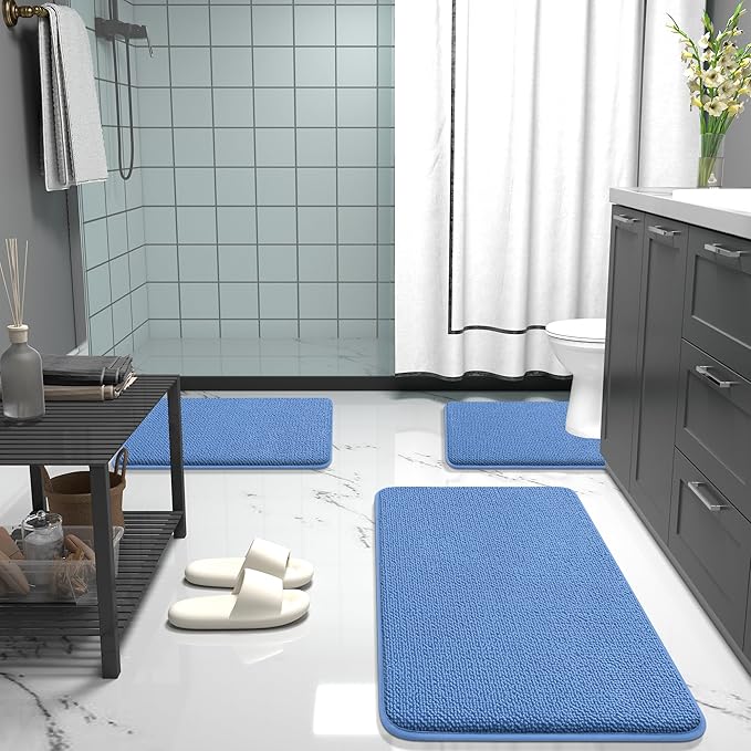 OLANLY Thick Memory Foam Bath Mat Rug 30x20, Extra Soft Absorbent Bathroom Rug, Quick Dry Bath Mat, Non-Slip, Machine Washable Carpet for Floor, Tub and Shower, Home Decor Accessories, Cornflower Blue