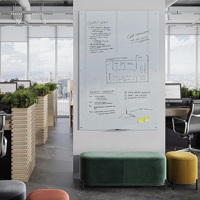 U Brands Glass Dry Erase Board, 72 x 48 Inches, White Frosted Non-Magnetic Surface, Frameless