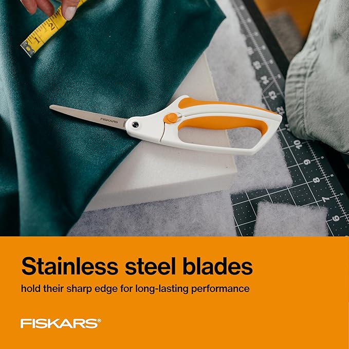 Fiskars Easy Action Scissors, No. 8, Spring-Assisted & SoftGrip Bent Handle Reduces Hand Fatigue, Precision Stainless Steel Blades for Clean Tabletop Cutting, Ambidextrous Design, Stainless Steel