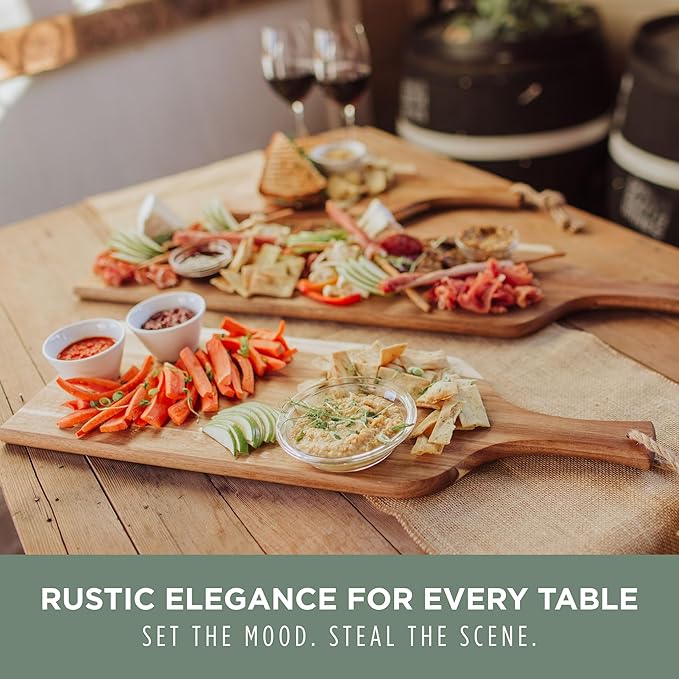 PICNIC TIME Artisan 24" Acacia Charcuterie Board with Raw Wood Edge, Wooden Cutting Board with Handle, All-Purpose Serving Platter, Decorative and Reversible Serving Plank (Acacia Wood)