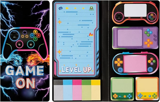 B1ykin Cute Sticky Notes Set - Level Up Video Game Shaped Self-Stick Notes Pad, 550 Sheets Writing Memo Pages Sticky Notepad for Teacher Appreciation Gifts, School Office Supplies (Light Video Game)