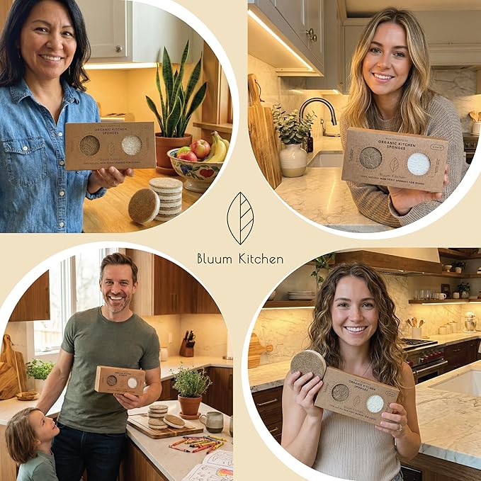 Organic Kitchen Sponges 6-Pack – Non Toxic Sponges for Dishes, Natural Dish Sponge Set, Plant Based Cellulose & Coconut Fiber Sponge, Biodegradable, Compostable, Eco Friendly