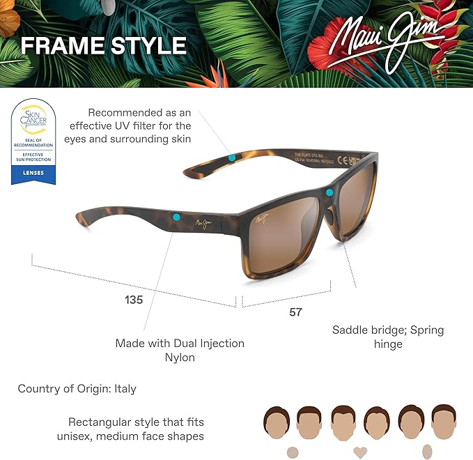 Maui Jim Polarized Men's and Women's The Flats Rectangular Sunglasses