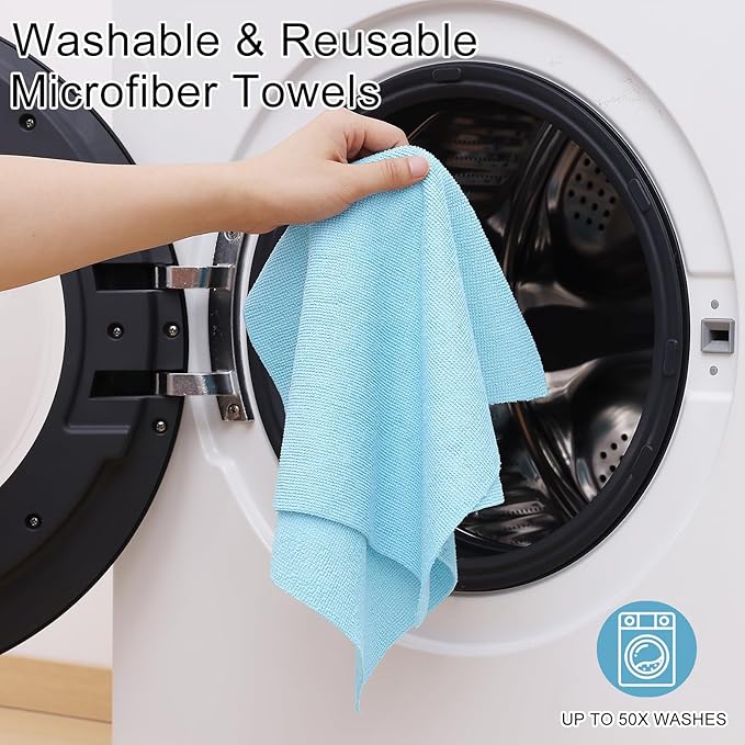 Homaxy Tear Away Dish Cloths Rolls, 40 Sheets-11.8" X 11.8", Reusable Washable Dish Towels for Kitchen, Ultra Absorbent and Quick Drying Microfiber Cleaning Rags, Aqua