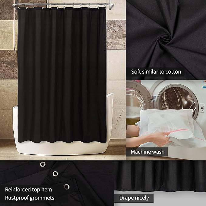 ALYVIA SPRING Stall Fabric Shower Curtain Liner Waterproof - Soft & Lightweight Small Shower Curtain with Magnets for Narrow Stall Size, Machine Washable - 36x72, Black
