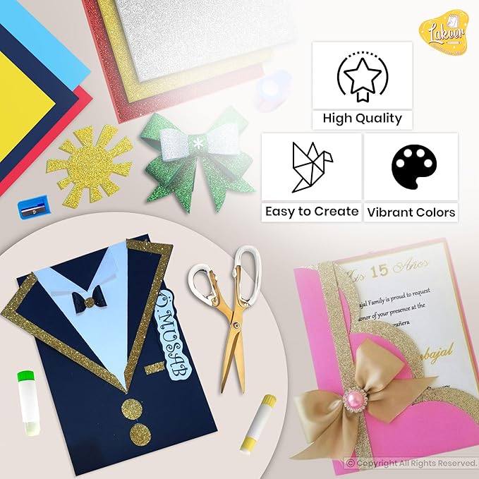 Combo Pack A4 Neon & Glitter Eva Foam Sheets - 50 Neon + 10 Glitter Sheets - Scrapbooking, Craft & Decorations