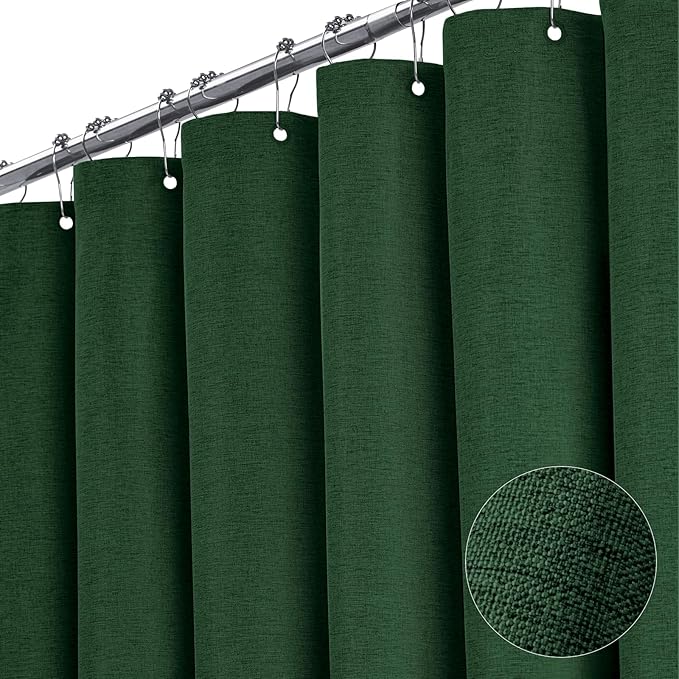 BTTN Extra Long Fabric Shower Curtain, 84 Inch Linen Textured Heavy Duty Cloth Shower Curtain Set with 12 Plastic Hook, Large Hotel Luxury Polyester Shower Curtain for Bathroom,72x84, Emerald Green