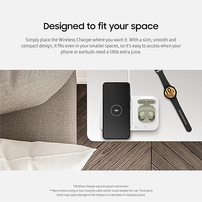 SAMSUNG 15W Wireless Charger Duo w/USB C Cable, Charge 2 Devices at Once, Cordless Super Fast Charging Pad for Galaxy Phones and Devices, 2022, US Version, Black